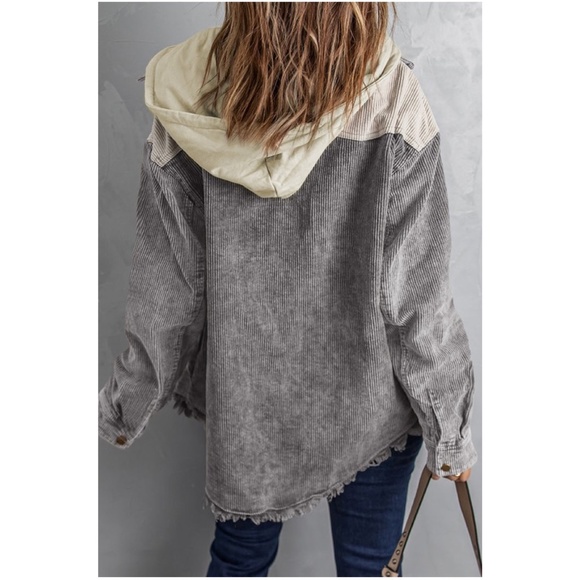 016 Cozy Color Block Oversized Corduroy Hoodie Jacket Shacket - Picture 6 of 8